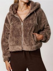Ocieplana bluza bomber - brązowy. Brązowe bluzy Sinsay, l, bez wzorów, bez ramiączek, bez kaptura. Za 49.99 zł.