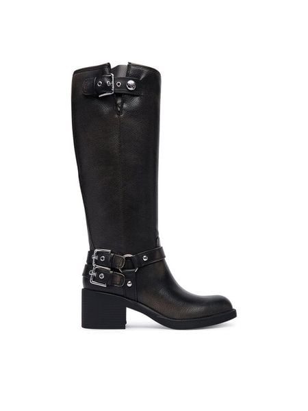 Guess Kozaki FLTMAT LEA11 Czarny. Czarne kozaki Guess, z aplikacjami, ze skóry, bez obcasa, na słupku, bez zapięcia. Za 824.99 zł.