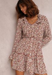 Bordowo-Beżowa Sukienka Barbona. Czerwone sukienki Renee, l, bez wzorów, z tkaniny, bez kołnierzyka, bez ramiączek, mini, koszulowe. W wyprzedaży za 41.99 zł.