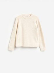 Sweter z domieszką wełny - beżowy. Brązowe swetry Reserved, l, bez wzorów, z dzianiny, bez ramiączek. Za 109.99 zł.