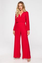 Elegancki Kombinezon z Brokatem - Czerwony. Czerwone kombinezony MOE, l, bez wzorów, z elastanu, eleganckie, bez kołnierzyka, bez ramiączek. Za 275.90 zł.
