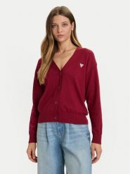 Guess Jeans Kardigan W4BR16 Z3HO2 Czerwony Regular Fit. Czerwone swetry Guess Jeans, s, z aplikacjami, z jeansu, bez ramiączek. Za 389.99 zł.