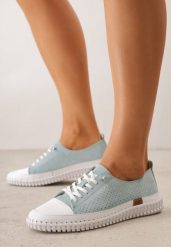 Jasnozielone Perforowane Tenisówki ze Skóry Naturalnej na Elastycznej Podeszwie Pigina. Zielone trampki Renee, bez wzorów, z jeansu, eleganckie, bez zapięcia. Za 199.99 zł.