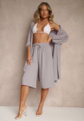 Szare Spodnie Kuloty z Bawełną High Waist Azetia. Szare jeansy Renee, na lato, l, bez wzorów, z bawełny, eleganckie, z podwyższonym stanem. W wyprzedaży za 39.99 zł.