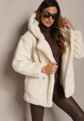 Jasnobeżowa Futerkowa Kurtka Teddy z Kapturem z Wsuwanymi Kieszeniami Gerovia. Brązowe kurtki Renee, l, bez wzorów, z jeansu, eleganckie, z kapturem. W wyprzedaży za 146.99 zł.