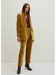 STEFANEL Aksamitne spodnie w kolorze musztardowym rozmiar: 38. Żółte spodnie materiałowe Stefanel, bez wzorów, z materiału, z podwyższonym stanem. Za 127.95 zł.