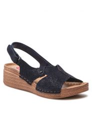 Go Soft Sandały ARC-2304-04 Granatowy. Niebieskie sandały GO SOFT, bez wzorów, ze skóry, bez obcasa, na koturnie, bez zapięcia. Za 149.99 zł.
