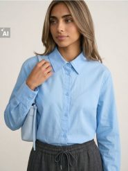 Bawełniana koszula basic - błękitny. Niebieskie koszule Sinsay, l, bez wzorów, z bawełny, bez kołnierzyka, bez ramiączek. Za 49.99 zł.
