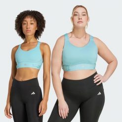 Biustonosz FastImpact Luxe Run High-Support. Zielone biustonosze sportowe adidas, bez wzorów, z materiału, na fitness i siłownię. Za 349.00 zł.
