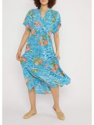 Blutsgeschwister Sukienka "Saint Tropenaloha feeling" w kolorze niebieskim rozmiar: XL. Niebieskie sukienki Blutsgeschwister, na imprezę, s, bez wzorów, z wiskozy, klasyczne, bez kołnierzyka, bez ramiączek, midi. Za 224.52 zł.
