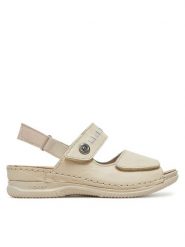 Rieker Sandały V7473-61 Écru. Sandały Rieker, bez wzorów, ze skóry, bez obcasa, na płaskiej podeszwie, bez zapięcia. Za 249.99 zł.
