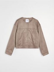 Kurtka bomber z imitacji zamszu - fioletowy. Fioletowe kurtki Sinsay, l, bez wzorów, bez kaptura. Za 69.99 zł.