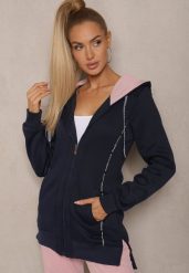 Granatowa Bluza Wyściełana Polarem z Kapturem i Kieszeniami Ivalissa. Niebieskie bluzy Renee, s, bez wzorów, z dzianiny, bez ramiączek, z kapturem. W wyprzedaży za 95.99 zł.