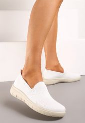 Białe Tenisówki w Stylu Mokasynów Sportowych z Elastyczną Cholewką Meeporis. Białe trampki Born2be, bez wzorów, z bawełny, eleganckie, bez zapięcia. Za 109.99 zł.