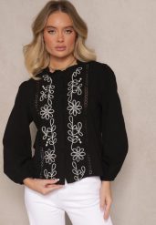 Czarna Koszula z Wiskozą Bawełną i Haftem Nalorielle. Czarne koszule Renee, l, z aplikacjami, z bawełny, eleganckie, bez kołnierzyka, bez ramiączek. W wyprzedaży za 83.99 zł.