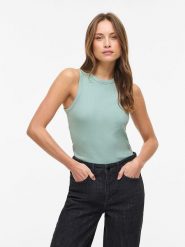 Vila Top "Visola" w kolorze turkusowym rozmiar: XL. Niebieskie topy Vila, xl, bez wzorów, z bawełny, bez kołnierzyka, bez ramiączek. Za 56.95 zł.