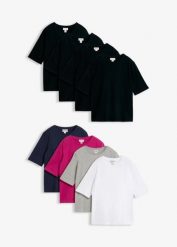 T-shirt (8 sztuk). Czarne t-shirty bonprix, uniwersalny, bez wzorów, bez kołnierzyka, bez ramiączek. Za 111.92 zł.