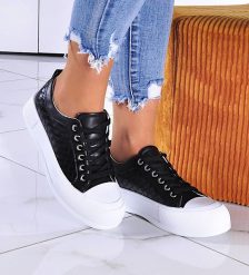 Damskie trampki na platformie Czarne /G3-2 11103 W203/ 39. Czarne trampki NoName, bez wzorów, bez zapięcia. Za 49.90 zł.