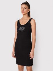 DKNY Sport Sukienka letnia DP2D4646 Czarny Slim Fit. Czarne sukienki DKNY Sport, xs, bez wzorów, z bawełny, sportowe, bez kołnierzyka, bez ramiączek, sportowe. Za 249.99 zł.