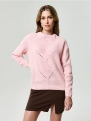 Ażurowy sweter - bordowy. Czerwone swetry Sinsay, l, w ażurowe wzory, bez ramiączek. Za 49.99 zł.