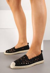 Czarne Ażurowe Espadryle Vices z Plecionym Sznurkiem Arivila. Czarne espadryle Born2be, w ażurowe wzory, z okrągłym noskiem, bez obcasa, na płaskiej podeszwie. W wyprzedaży za 50.99 zł.
