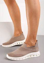 Ciemnobeżowe Wsuwane Buty Sportowe z Elastyczną Cholewką do Kostki Asigruna. Brązowe buty sportowe lifestyle Renee, bez wzorów, bez zapięcia. W wyprzedaży za 35.99 zł.