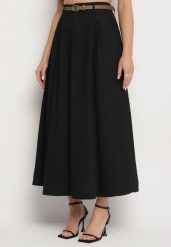 Czarna Spódnica o Rozkloszowanym Kroju z Paskiem Vikirana. Czarne spódnice Born2be, na co dzień, m, bez wzorów, eleganckie, maxi, proste. W wyprzedaży za 118.99 zł.