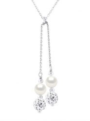 Mitzuko Srebrny naszyjnik "Duo" z perłami - dł. 42 cm rozmiar: onesize. Białe naszyjniki Mitzuko, z materiału, z perłą, srebrne. Za 278.45 zł.