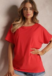 Czerwony Bawełniany T-shirt Oversize z Krótkim Rękawem i Dłuższym Tyłem Zanimara. Czerwone t-shirty Renee, m, bez wzorów, z bawełny, bez kołnierzyka, bez ramiączek. W wyprzedaży za 23.99 zł.