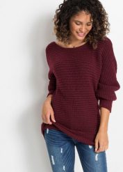 Sweter. Czerwone swetry bonprix, bez wzorów, bez ramiączek. Za 114.99 zł.
