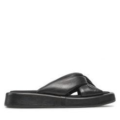 Klapki Simen. Czarne klapki Simen, bez wzorów, bez obcasa, bez zapięcia. Za 299.99 zł.