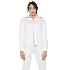 Bluza z zamek błyskawiczny na co dzień na siłownię. Białe bluzy LEONE 1947 APPAREL, bez wzorów, z bawełny, bez ramiączek, bez kaptura. Za 147.31 zł.