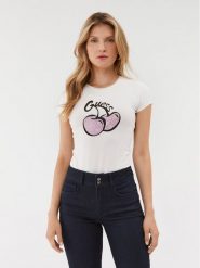 Guess T-Shirt W3BI16 KA0Q1 Écru Slim Fit. T-shirty Guess, s, z aplikacjami, z bawełny, bez kołnierzyka, bez ramiączek. Za 189.99 zł.