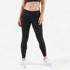 Legginsy do biegania damskie Kiprun Run 900 Light. Czarne legginsy KIPRUN, bez wzorów, z materiału, długie. Za 99.99 zł.