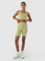 4F Legginsy kolarki treningowe damskie - zielone L. Zielone legginsy 4f, l, bez wzorów, z dzianiny, z podwyższonym stanem, na fitness i siłownię. W wyprzedaży za 59.99 zł.