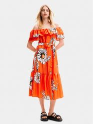 Desigual Sukienka letnia Georgeo 24SWVW02 Pomarańczowy Regular Fit. Brązowe sukienki Desigual, m, bez wzorów, z bawełny, bez kołnierzyka, bez ramiączek. Za 339.99 zł.
