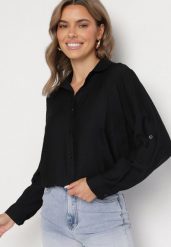 Czarna Koszula Oversize z Rękawami z Możliwością Podpięcia Sorria. Czarne koszule Born2be, m, bez wzorów, z jeansu, eleganckie, bez kołnierzyka, bez ramiączek. W wyprzedaży za 46.74 zł.