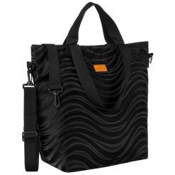 Shopper damski z poliestru w czarnym kolorze pokryty falistym wzorem Rovicky R-TZ15605. Czarne shopper bag ROVICKY, bez wzorów, bez dodatków. Za 59.99 zł.