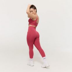 Legginsy damskie fitness bezszwowe GymBabe Bloom. Czerwone legginsy sportowe GYMBEAM, l, bez wzorów, z elastanu, do biegania. Za 131.90 zł.