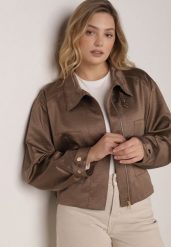 Brązowa Kurtka Typu Bomberka Ozdobiona Kołnierzykiem Tellavan. Brązowe kurtki Born2be, l, bez wzorów, z jeansu, bez kaptura. Za 189.99 zł.