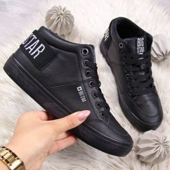 Trampki ocieplane czarne Big Star EE274351 - czarny. Czarne buty sportowe lifestyle BIG STAR, bez wzorów, retro, bez zapięcia. Za 129.99 zł.