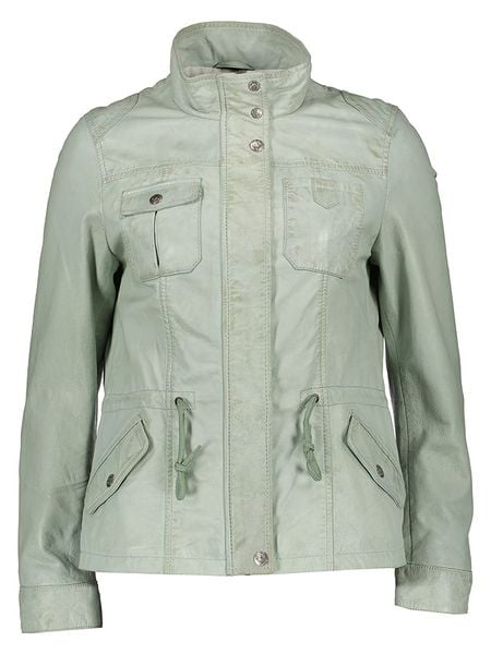 BLUE MONKEY Skórzana kurtka "Susanne" w kolorze jasnozielonym rozmiar: 38. Zielone kurtki BLUE MONKEY, bez wzorów, ze skóry, bez kaptura. Za 337.41 zł.