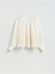 Bluzka z lyocellem - złamana biel. Bluzki Reserved, l, bez wzorów, z lyocellu, bez kołnierzyka, bez ramiączek. Za 159.99 zł.