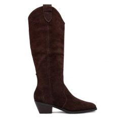 Kozaki Badura. Brązowe kozaki Badura, bez wzorów, bez obcasa, na słupku, bez zapięcia. Za 549.99 zł.
