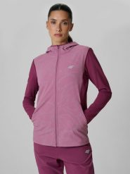 4F Bluza do biegania regular z kapturem damska - fioletowa XS. Fioletowe bluzy 4f, s, bez wzorów, z materiału, z kapturem, do biegania. Za 299.99 zł.