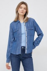 Dkny koszula damska kolor granatowy regular z kołnierzykiem klasycznym. Niebieskie koszule DKNY, l, bez wzorów, z tkaniny, klasyczne, bez kołnierzyka, bez ramiączek. W wyprzedaży za 264.99 zł.