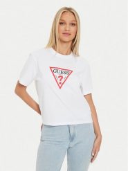 Guess T-Shirt W4YI73 K8HM0 Biały Boxy Fit. Białe t-shirty Guess, xxl, z aplikacjami, z bawełny, bez kołnierzyka, bez ramiączek. Za 119.99 zł.