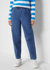 Jeansy mom, high waist, wygodny pas. Niebieskie jeansy bonprix, bez wzorów, z jeansu, z podwyższonym stanem. Za 109.99 zł.