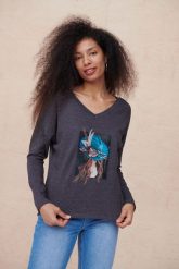 Sweter Damski Tursjan Dł. Ręk BS Śliwka Melanż. Swetry blue shadow, z aplikacjami, z bawełny, bez ramiączek. Za 229.90 zł.