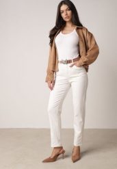 Białe Jeansy Mom Fit z Wiskozą Bawełną i Wysokim Stanem z Paskiem z Motylem Nevilias. Białe jeansy Born2be, m, bez wzorów, z bawełny, biznesowe, z podwyższonym stanem. Za 109.99 zł.